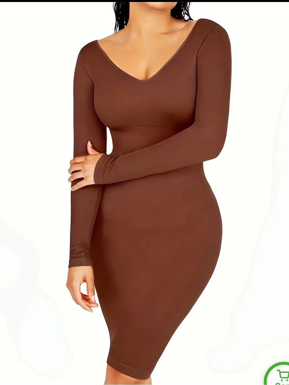 Women's Brown V-Neck Midi Dress New